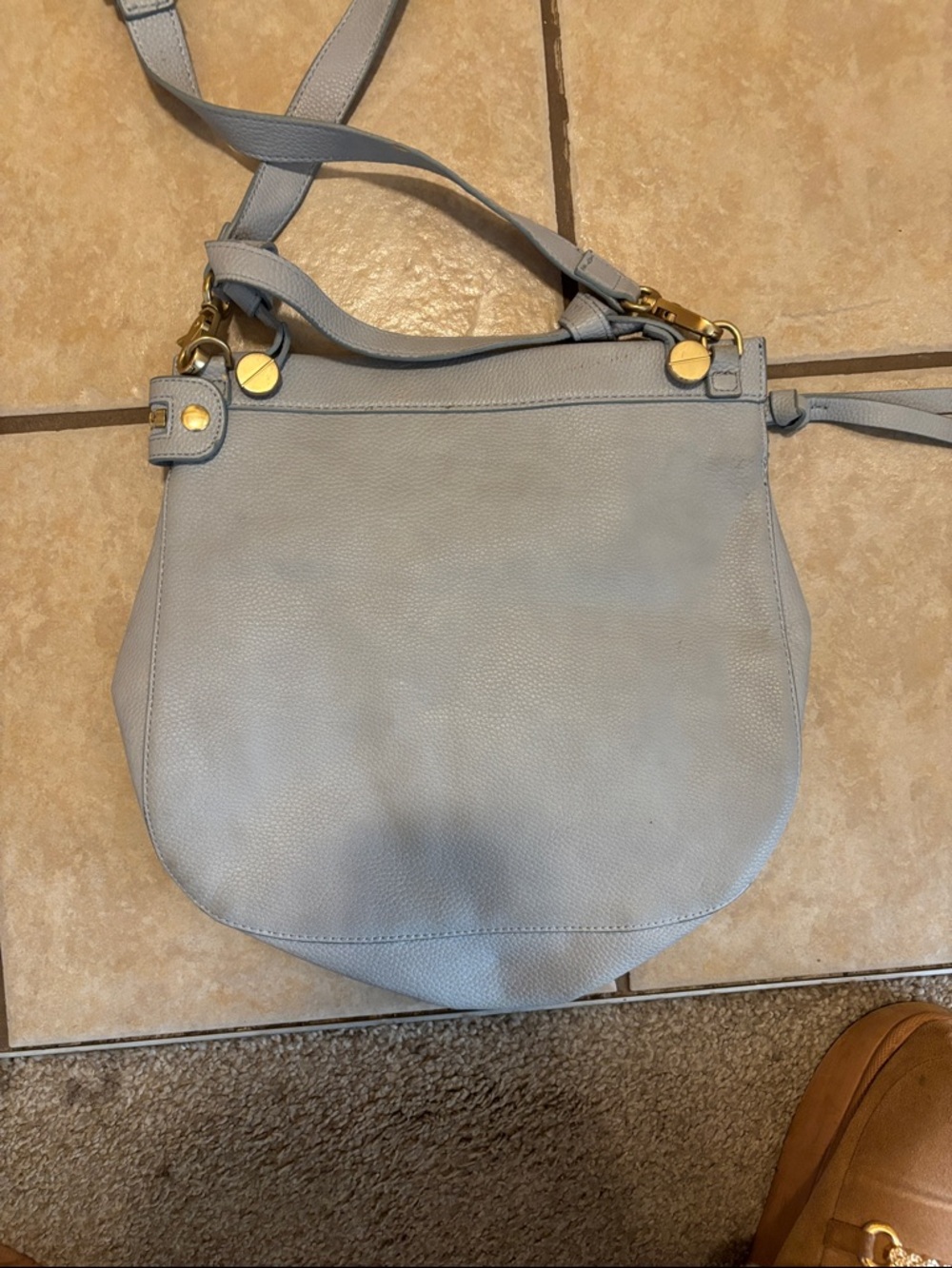 Light Blue Leather Crossbody Shoulder Bag - Picture 4 of 8